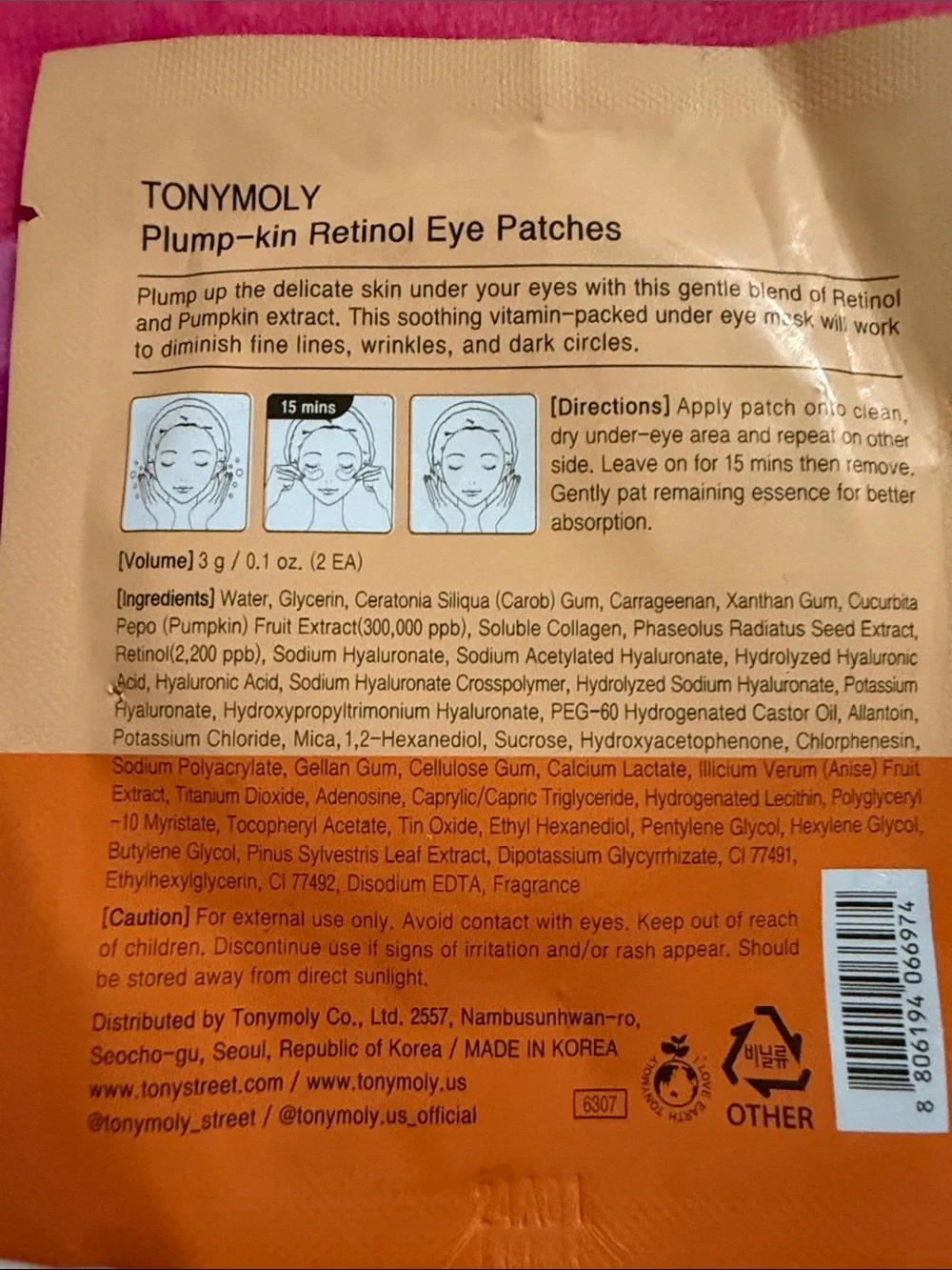 TONYMOLY Plump-Kin Retinol Body Serum & Eye Patch Set — Orange